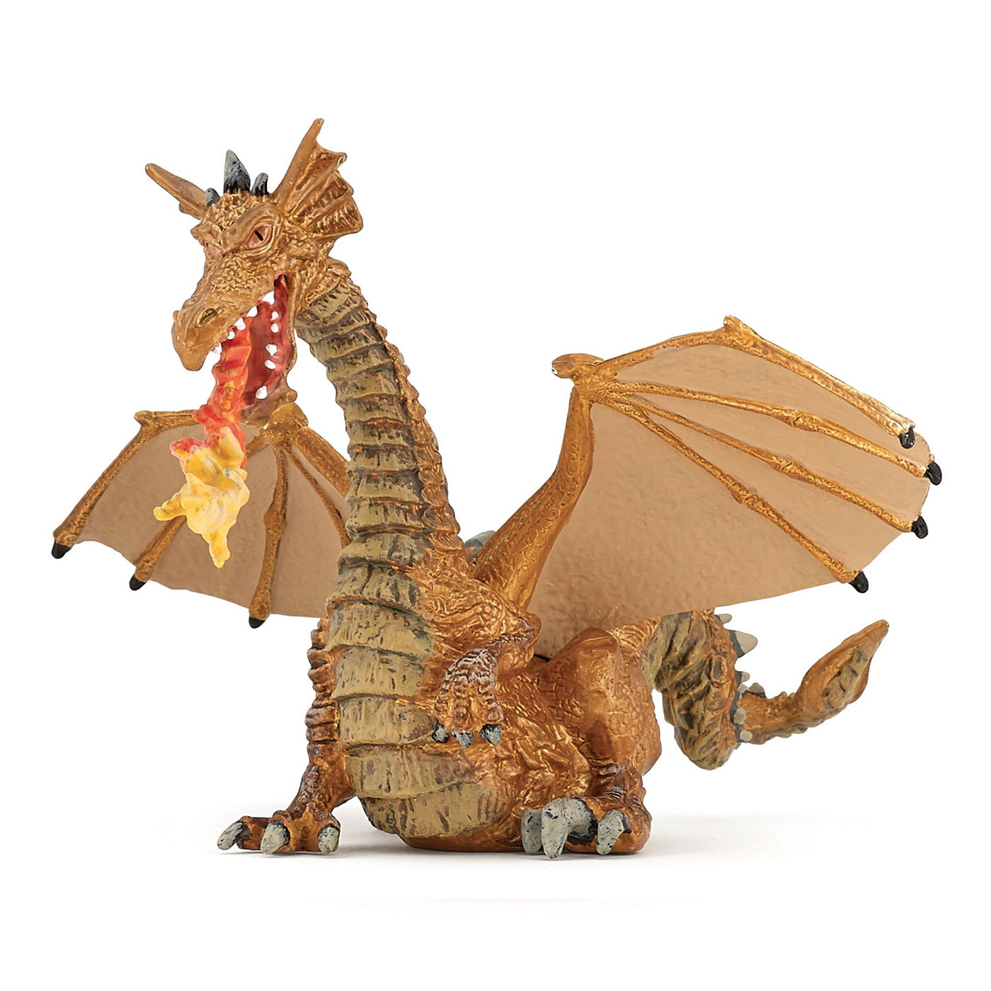 Papo figurina dragon auriu inaripat cu flacara