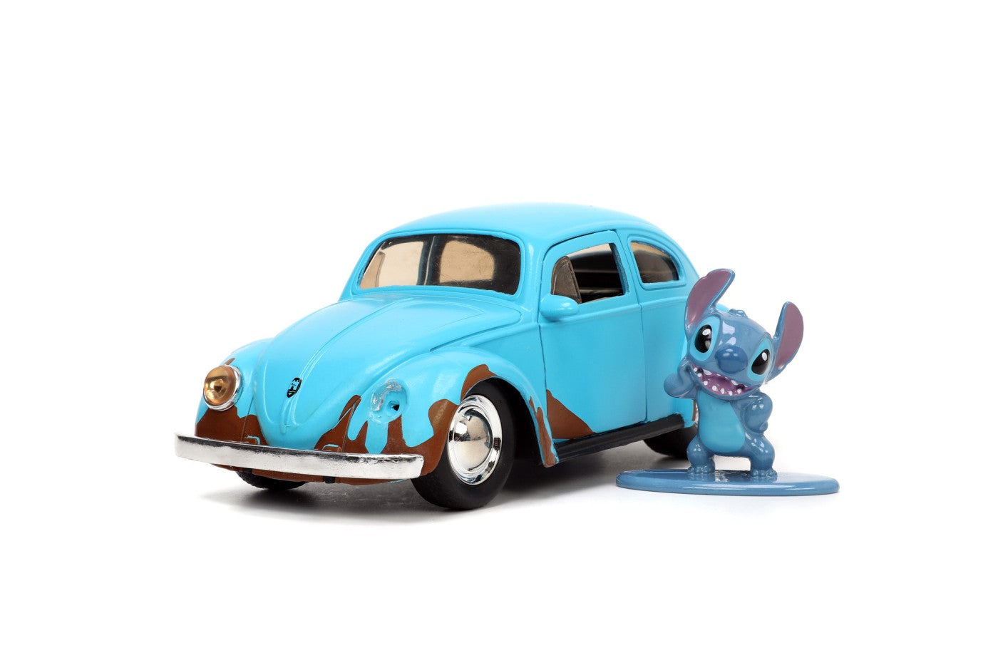 Jada set masinuta metalica volkswagen bettle scara 1:32 si figurina metalica stitch