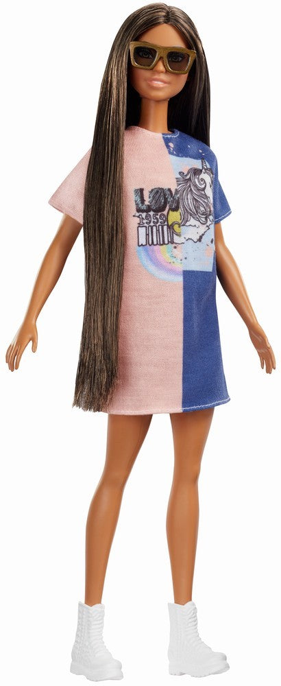 Papusa barbie fashionista bruneta cu par lung