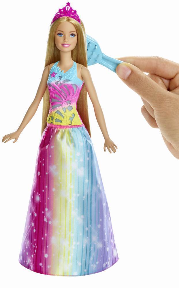 Papusa barbie cu perie si rochita multicolora