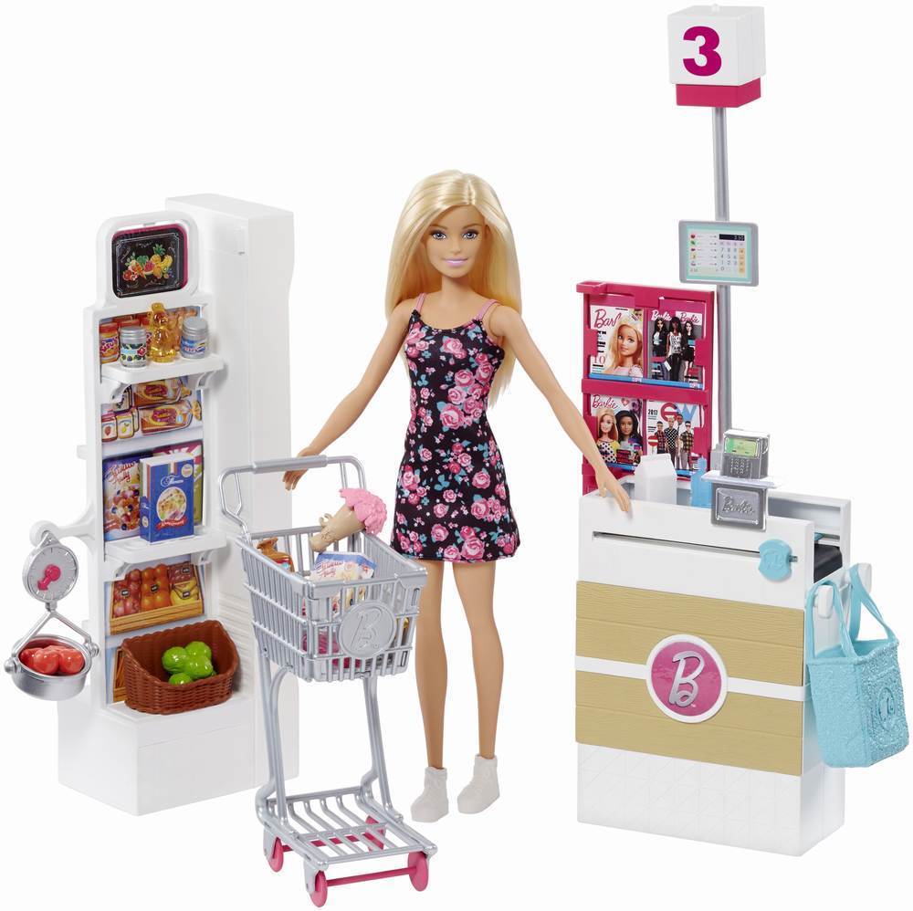 Papusa barbie cu set de joaca supermarket