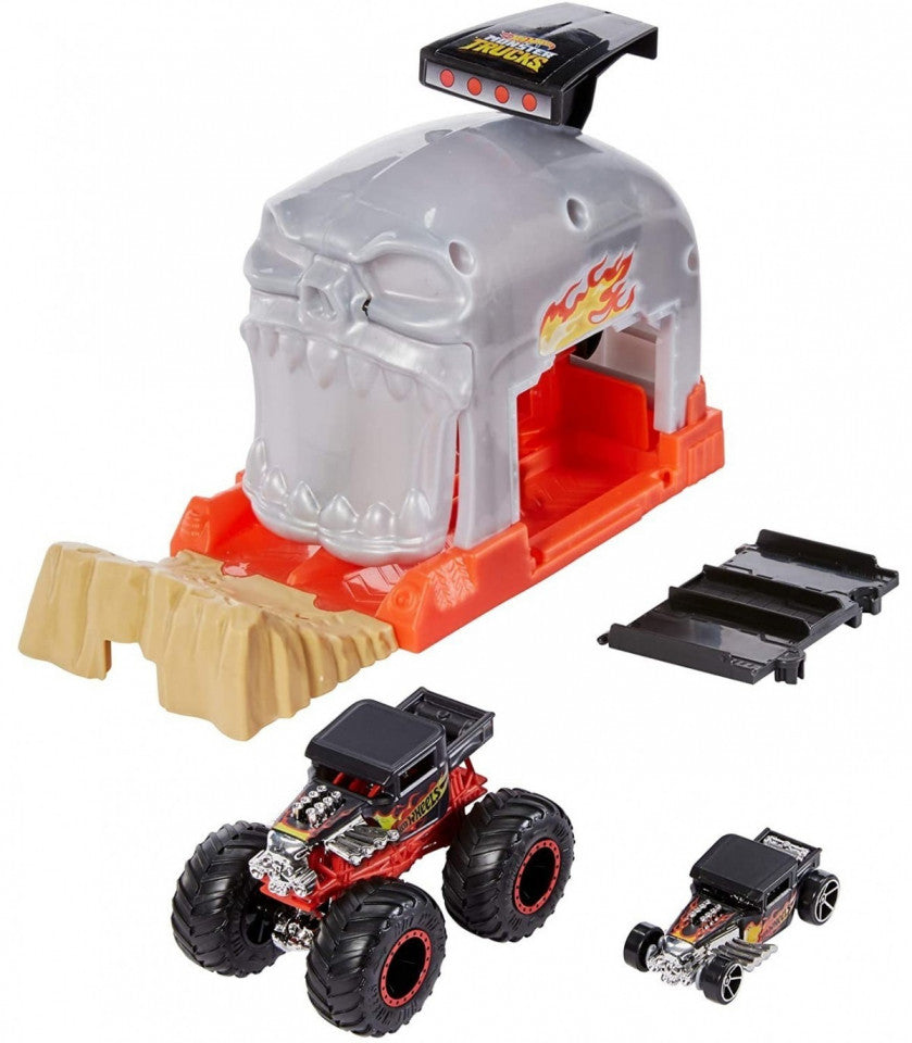 Hot wheels lansator monster truck craniul cu doua masinute