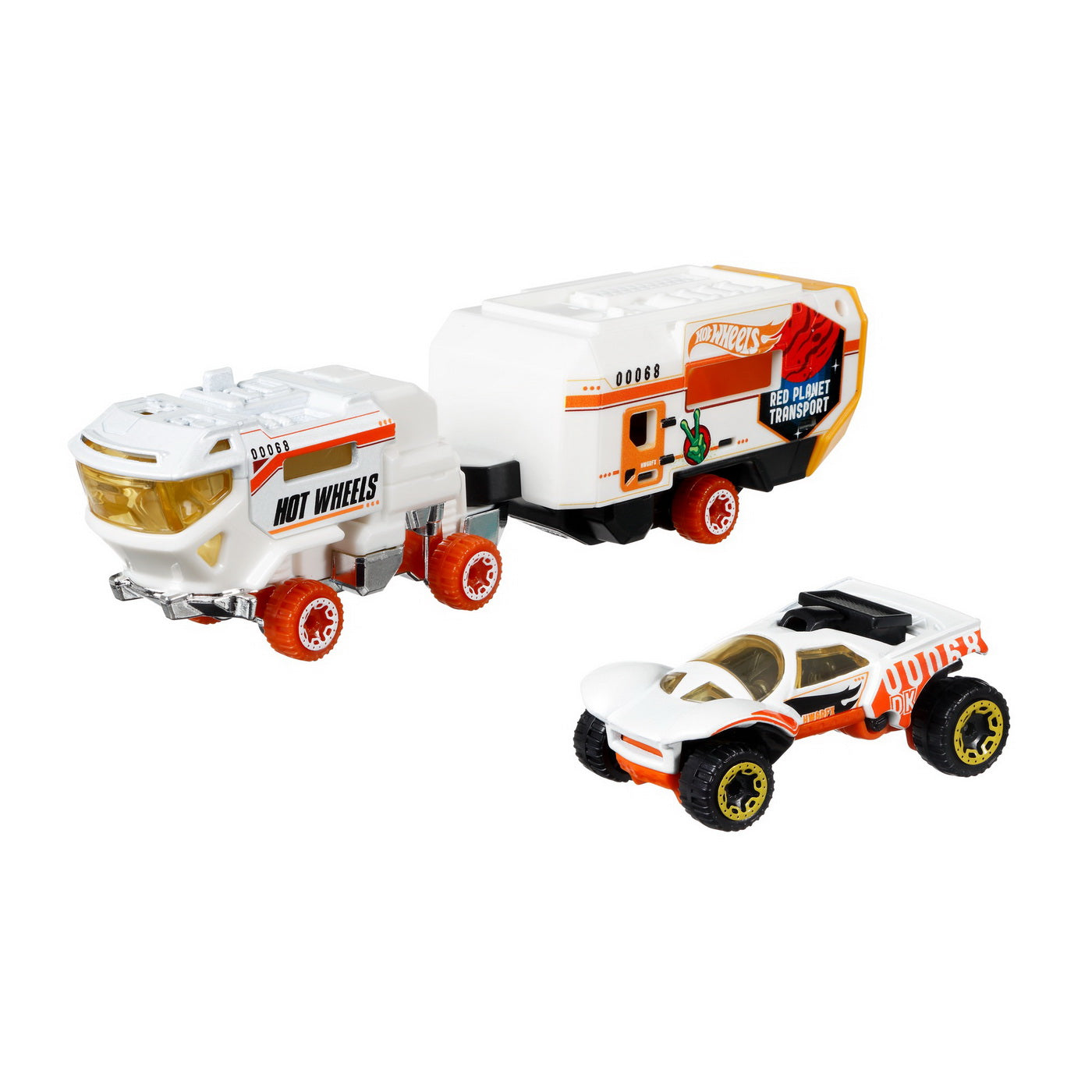 Set camion si masina sport hot wheels red planet transport