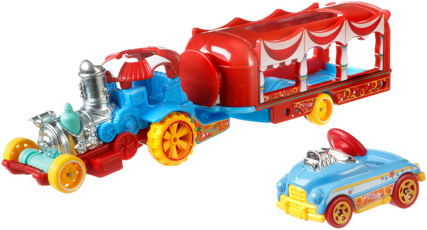 Set camion si masina sport hot wheels carnival steamer