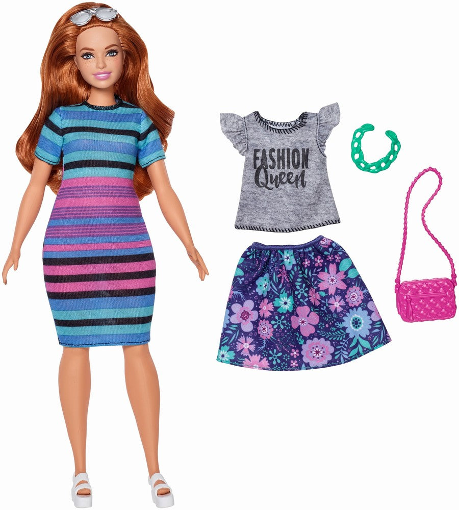 Papusa barbie fashionista roscata cu haine de schimb