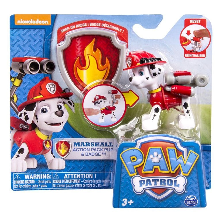 Figurina si insigna paw patrol marshall pompier 6.3 cm