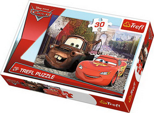 Puzzle trefl 30 bucsa si fulger mcqueen in europa