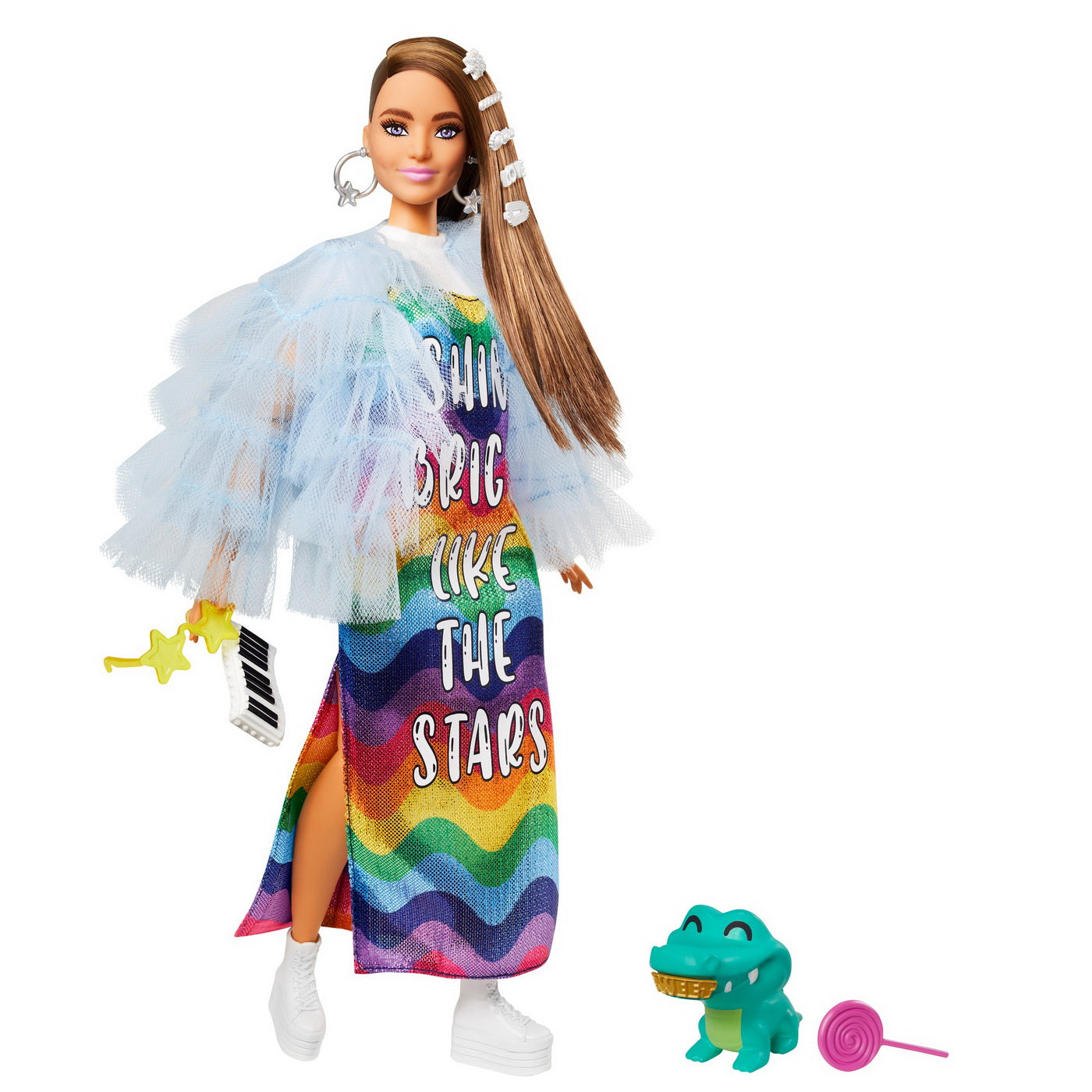 Papusa barbie extra style rochie curcubeu