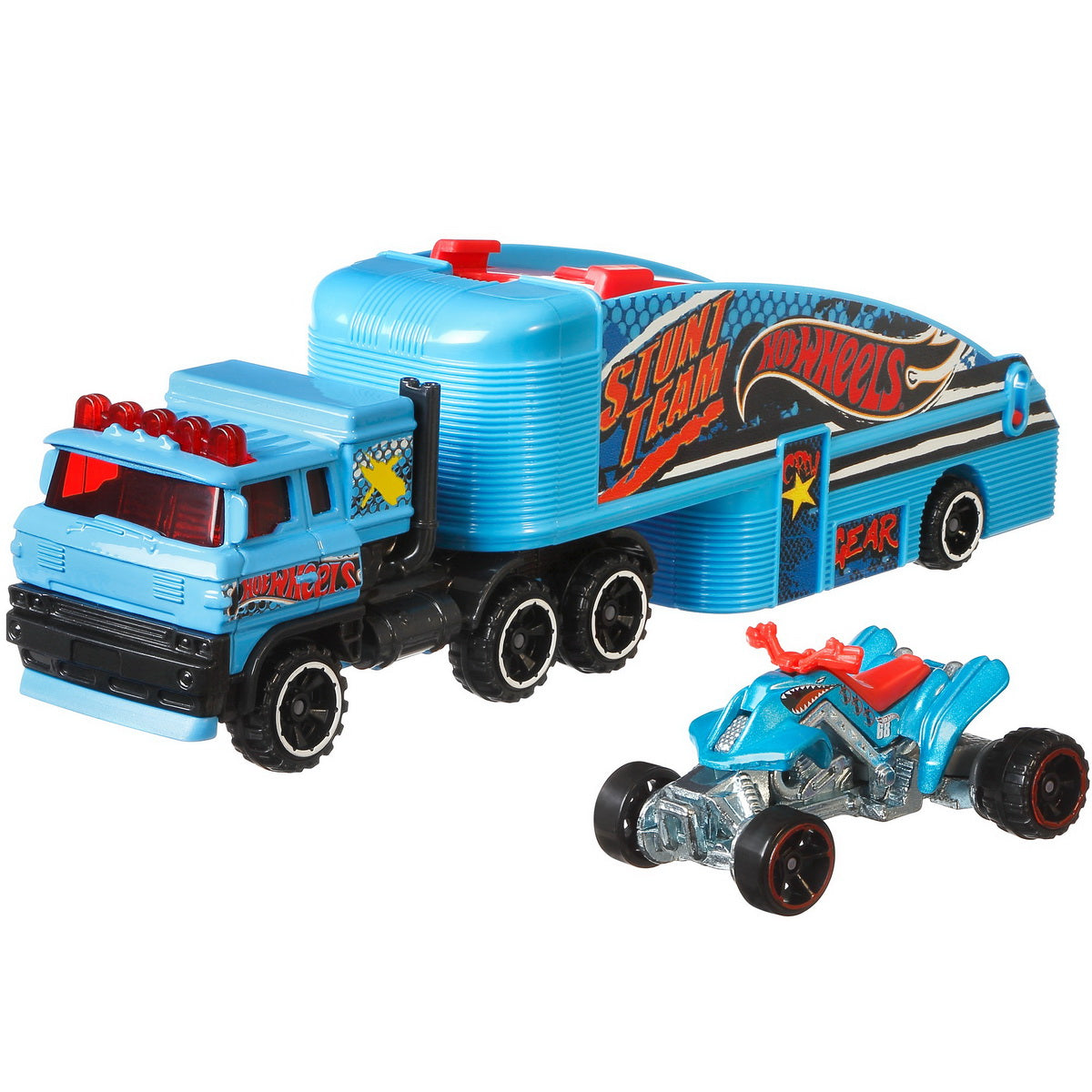 Set camion si masina sport hot wheels stuntin semi