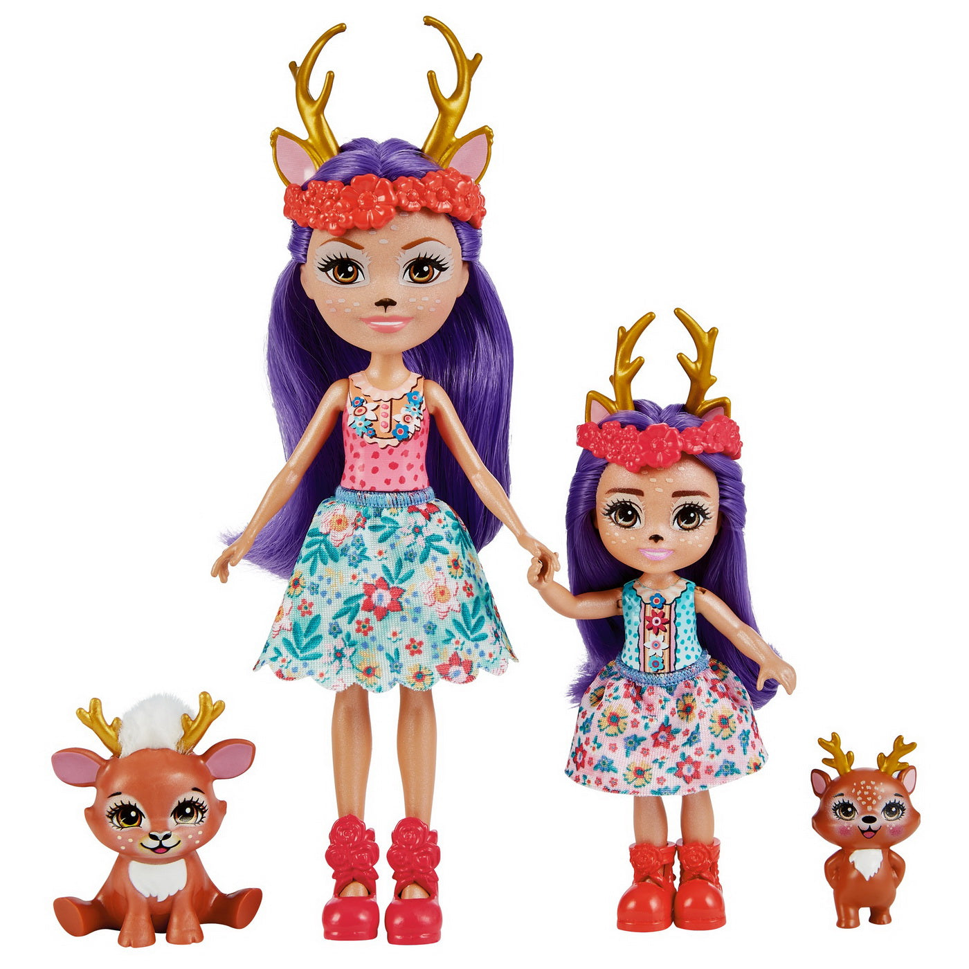 Enchantimals set papusi surori si animalutele lor  danessa deer & sprint si danetta deer & fleet