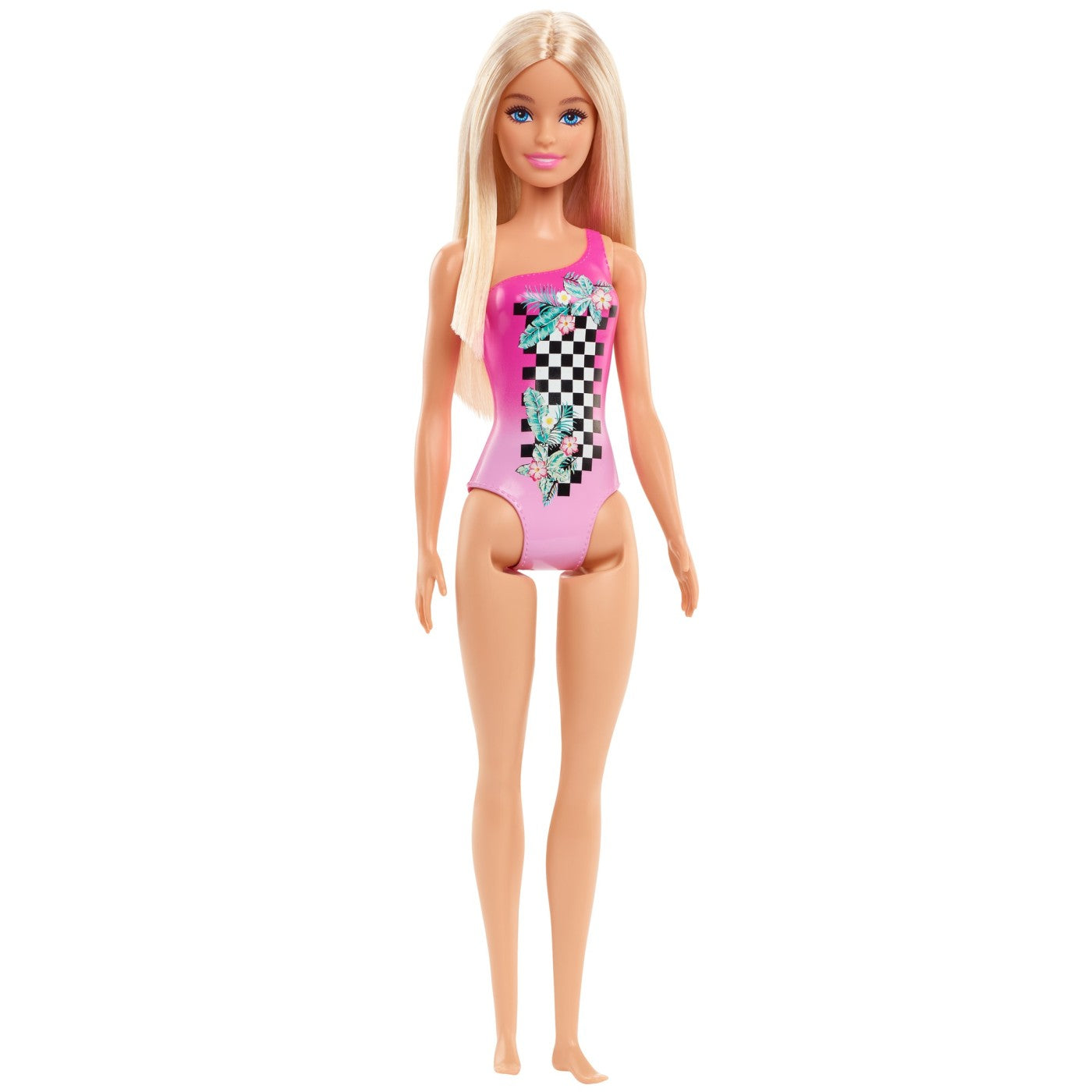 Papusa barbie blonda cu costum de baie roz