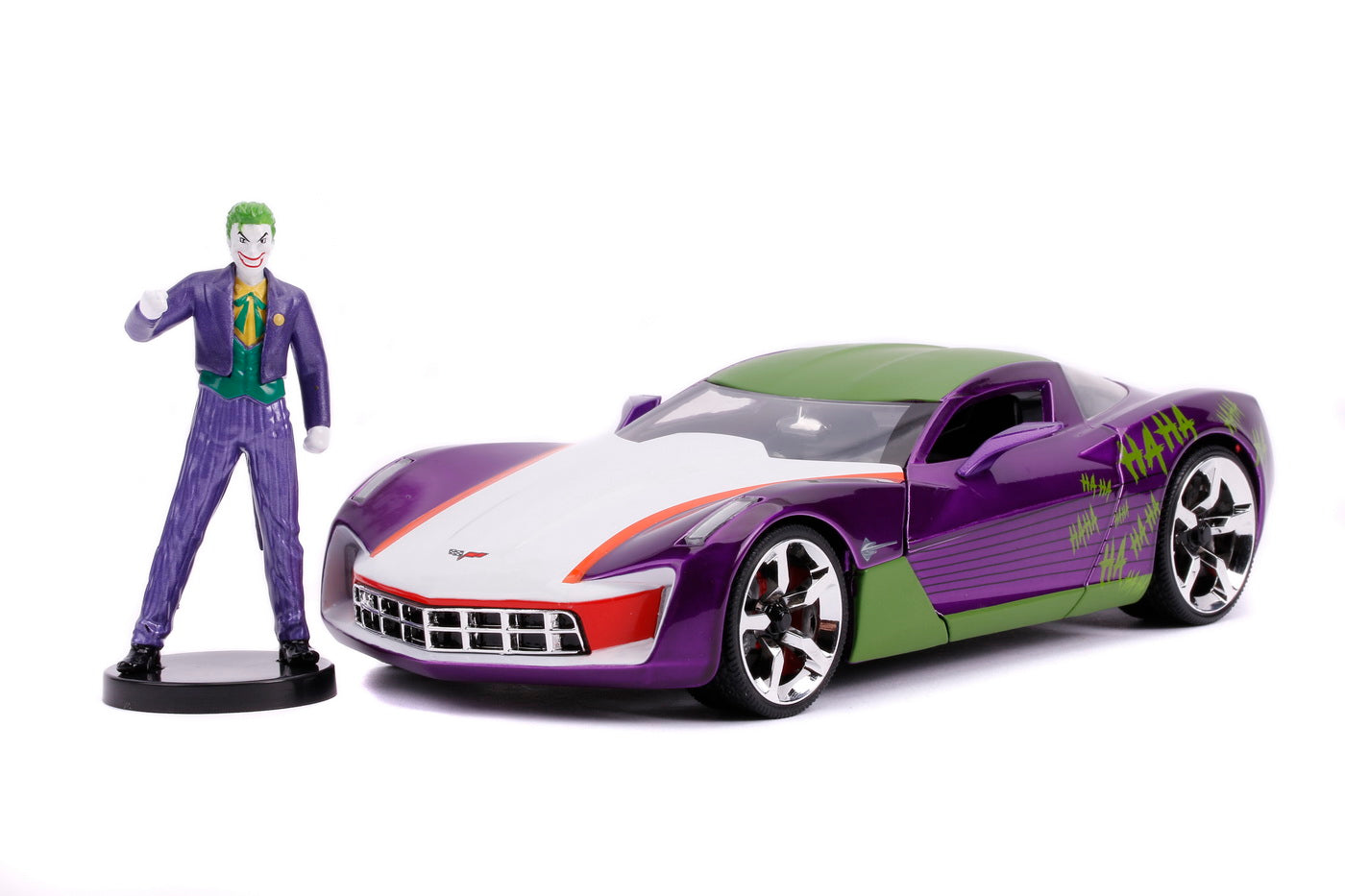 Masinute metalica chevy corvette stingray 2009 si figurina joker scara 1:24