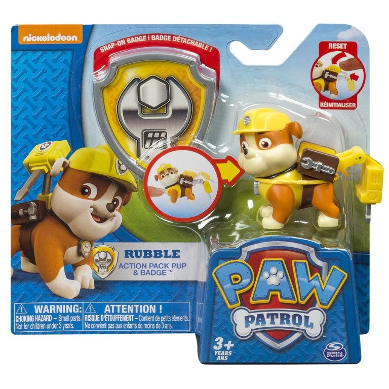 Figurina si insigna paw patrol rubble 6.3 cm