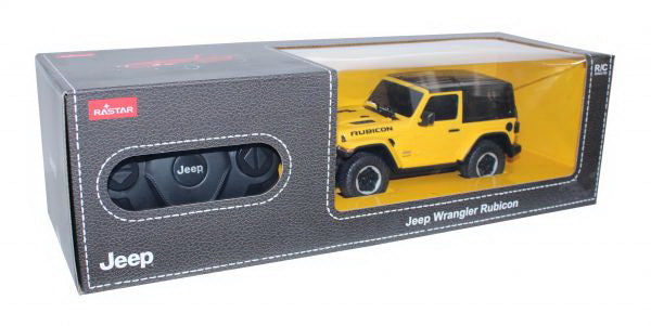 Masina cu telecomanda jeep wrangler rubicon galben cu scara 1 la 24