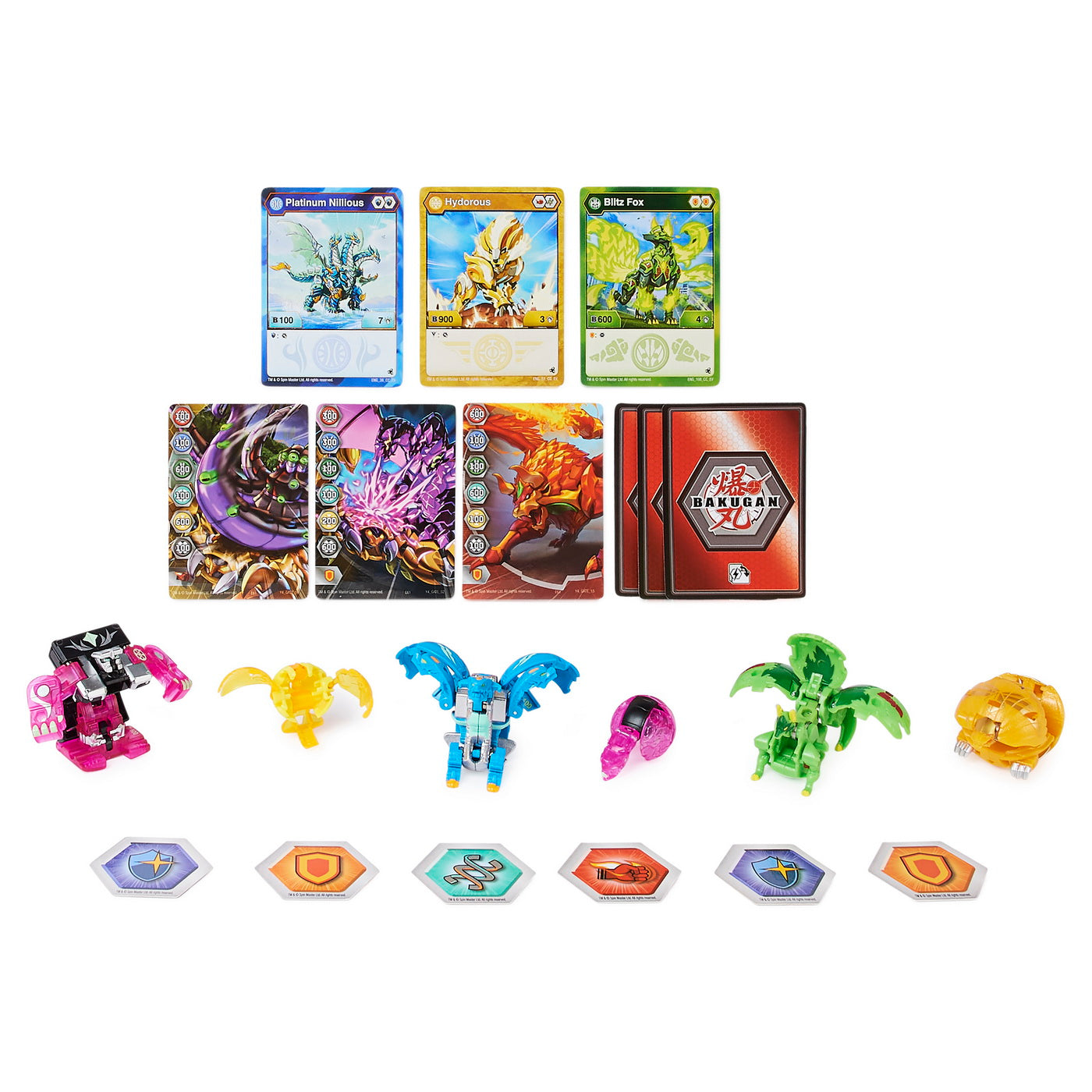 Bakugan s4 pachet starter 4 piese nillious, titan king, hydorous, blitz fox