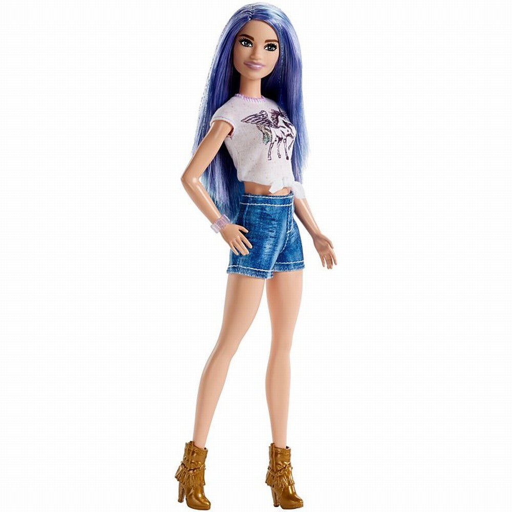 Papusa barbie fashionista cu par stralucitor mov