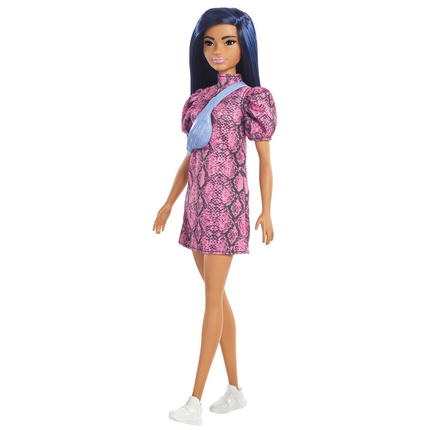 Papusa barbie fashionista bruneta cu rochita mov