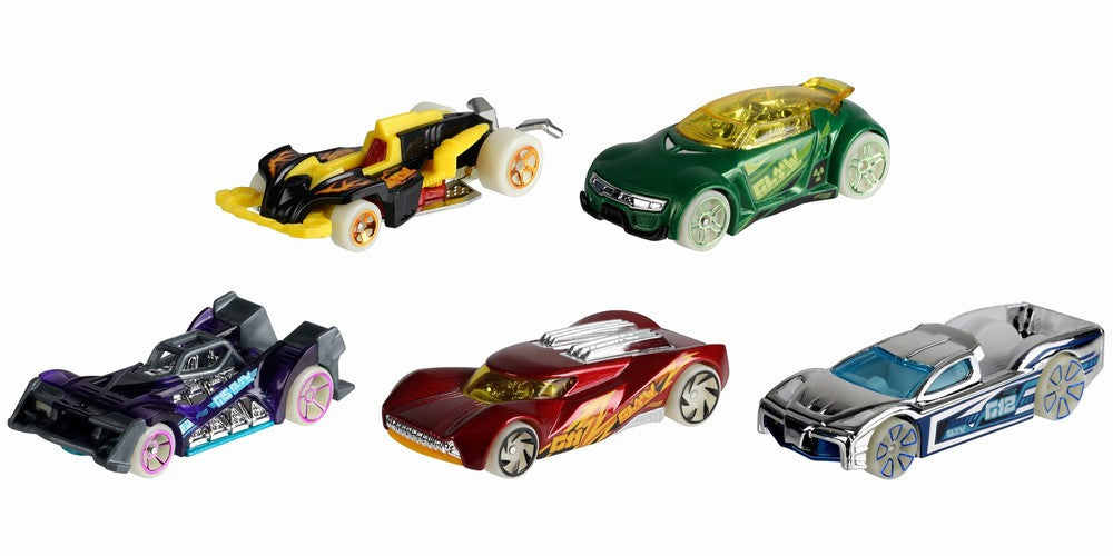 Set 5 masini hot wheels glow wheels