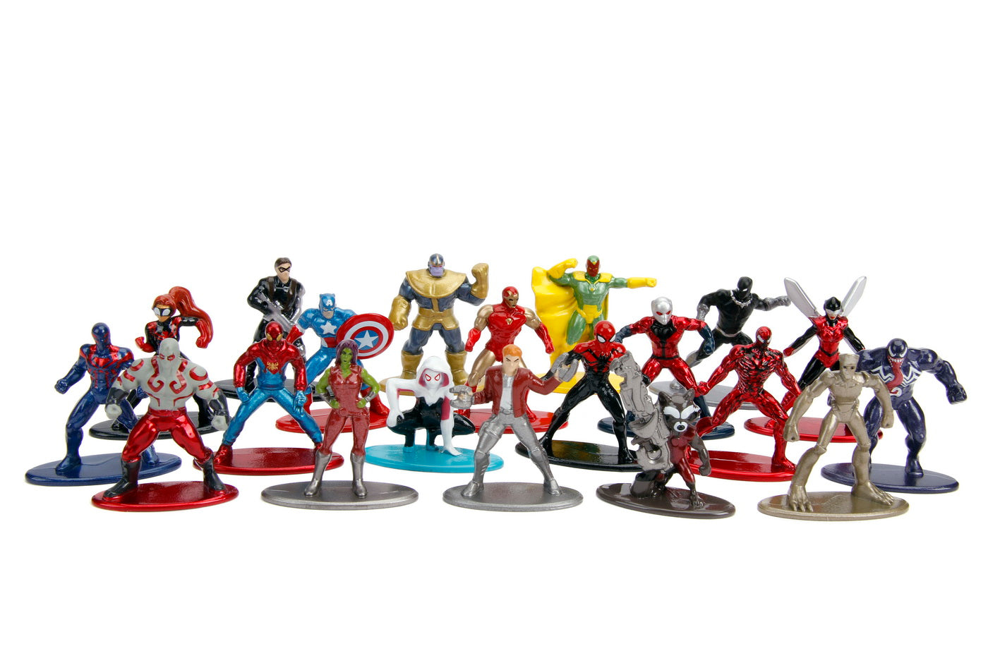 Set 20 de figurine metalice cu eroii marvel si figurina black panther inclusa