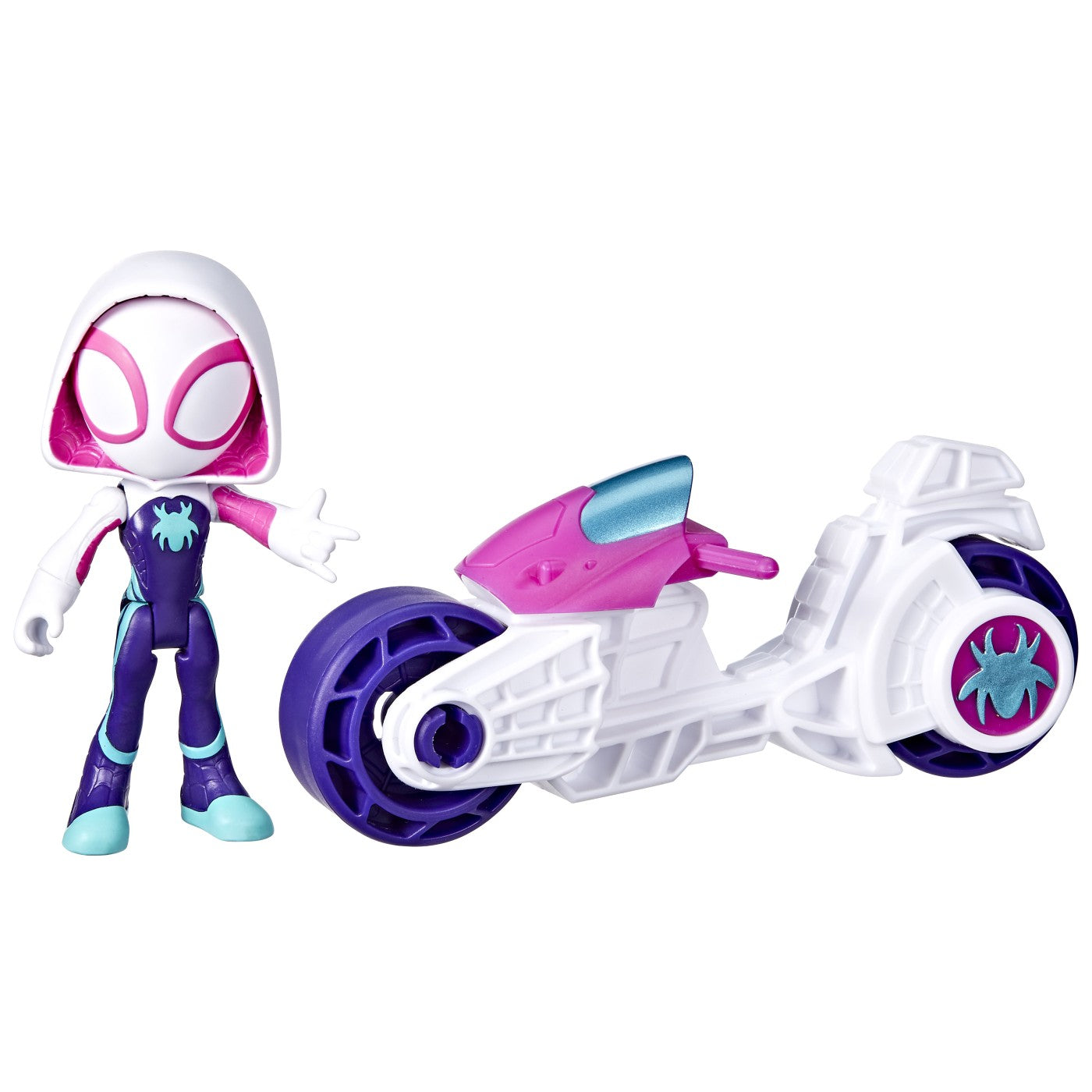 Spidey prietenii extraordinari set motocicleta si figurina ghost spider 10cm