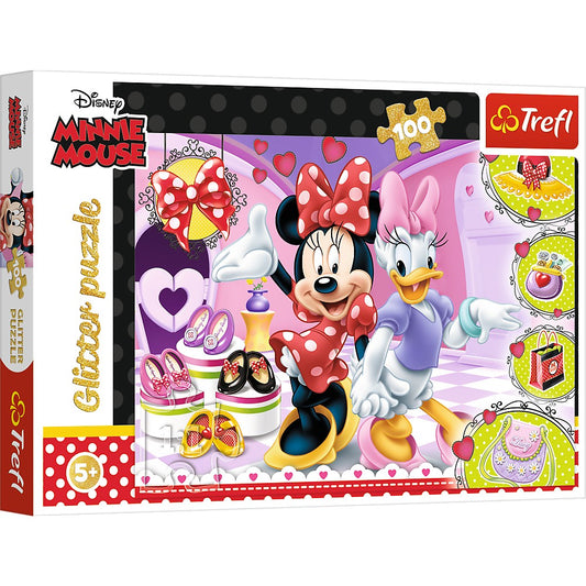 Puzzle trefl 100 glitter disney minnie si garderoba ei