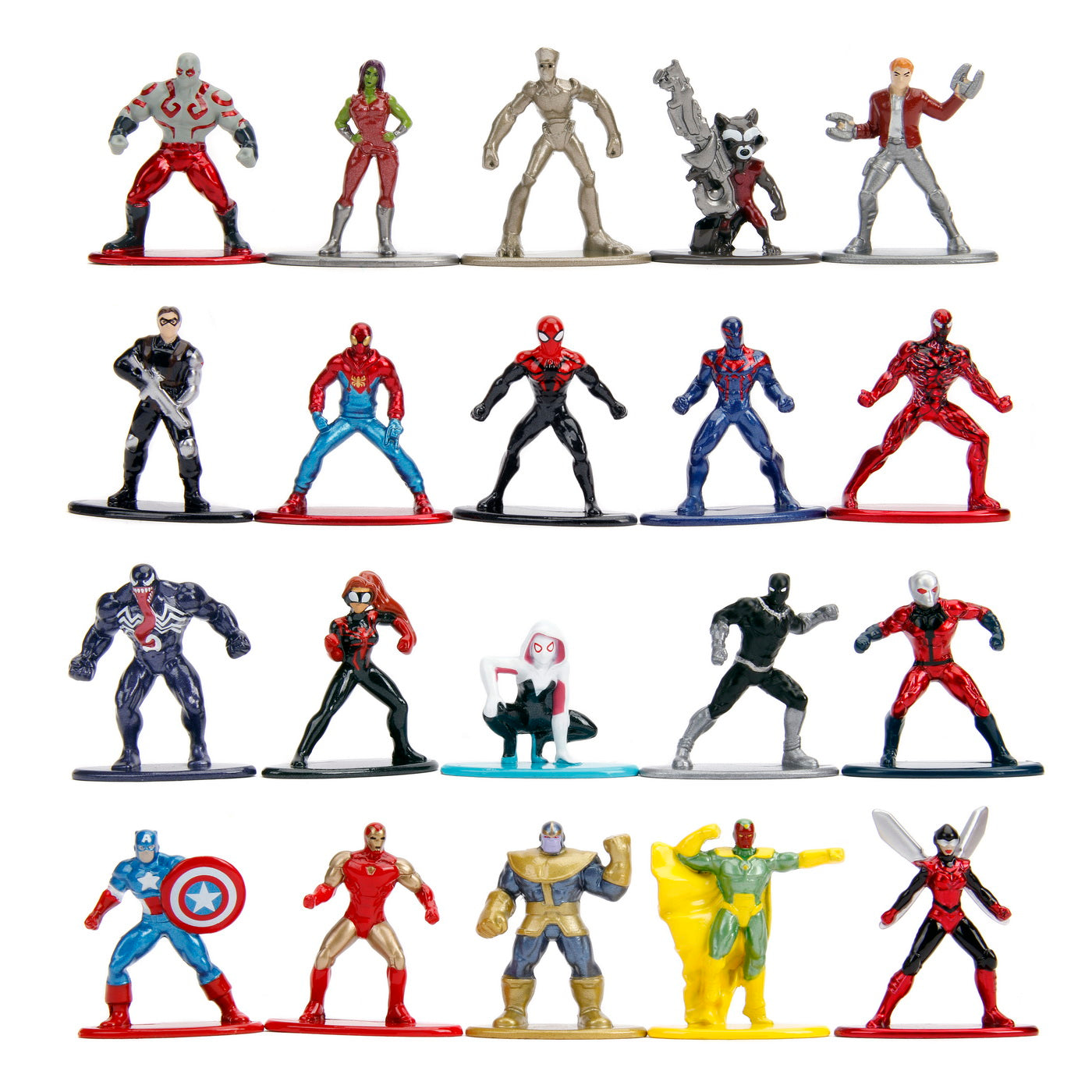 Set 20 de figurine metalice cu eroii marvel si figurina black panther inclusa