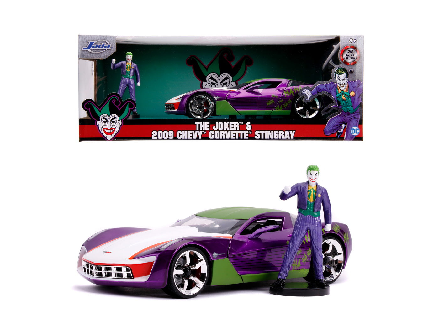 Masinute metalica chevy corvette stingray 2009 si figurina joker scara 1:24