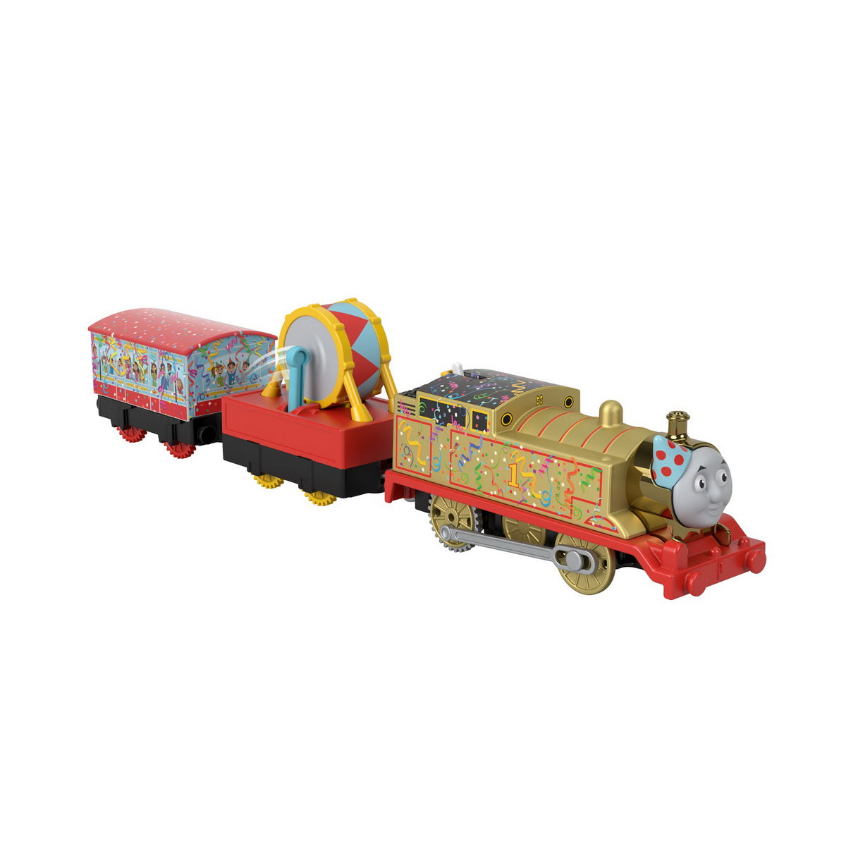 Thomas locomotiva golden thomas motorizata cu 2 vagoane si accesorii