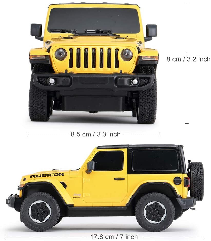 Masina cu telecomanda jeep wrangler rubicon galben cu scara 1 la 24