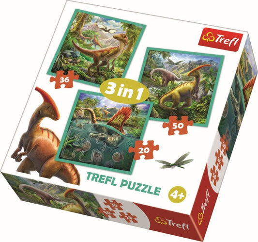 Puzzle trefl 3in1 lumea extraordinara a dinozaurilor