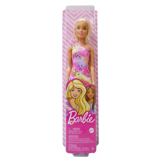 Papusa barbie cu parul blond cu rochita inflorata