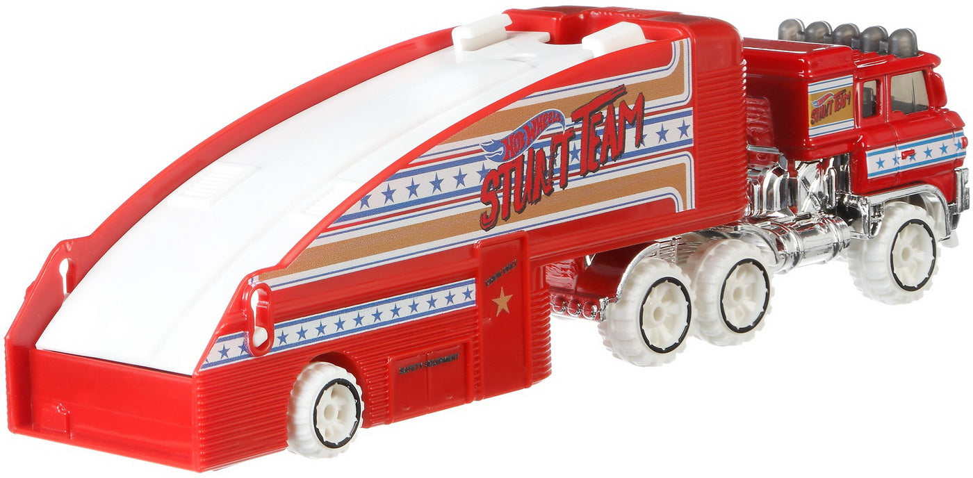 Set camion si masina sport hot wheels white stuntin semi