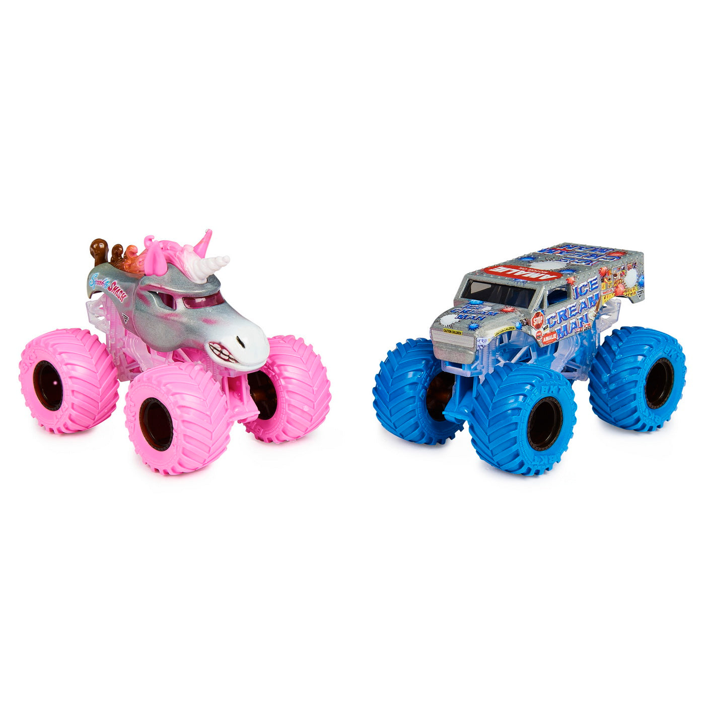 Monster jam set 2 masinute sparkle smash si ice cream man color change