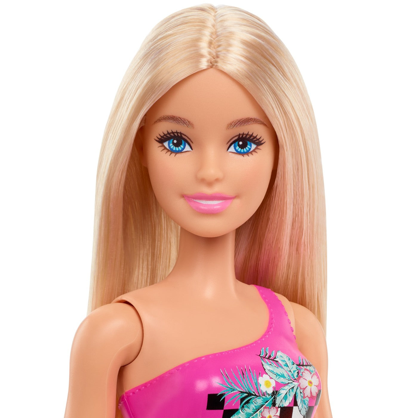 Papusa barbie blonda cu costum de baie roz