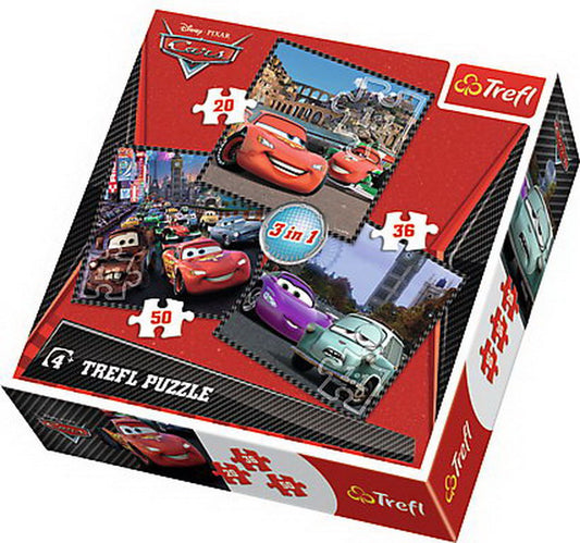 Puzzle trefl 3in1 calatorind in europa cars