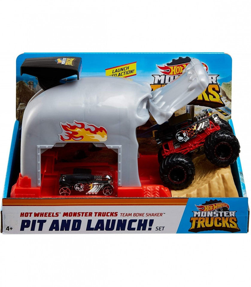 Hot wheels lansator monster truck craniul cu doua masinute