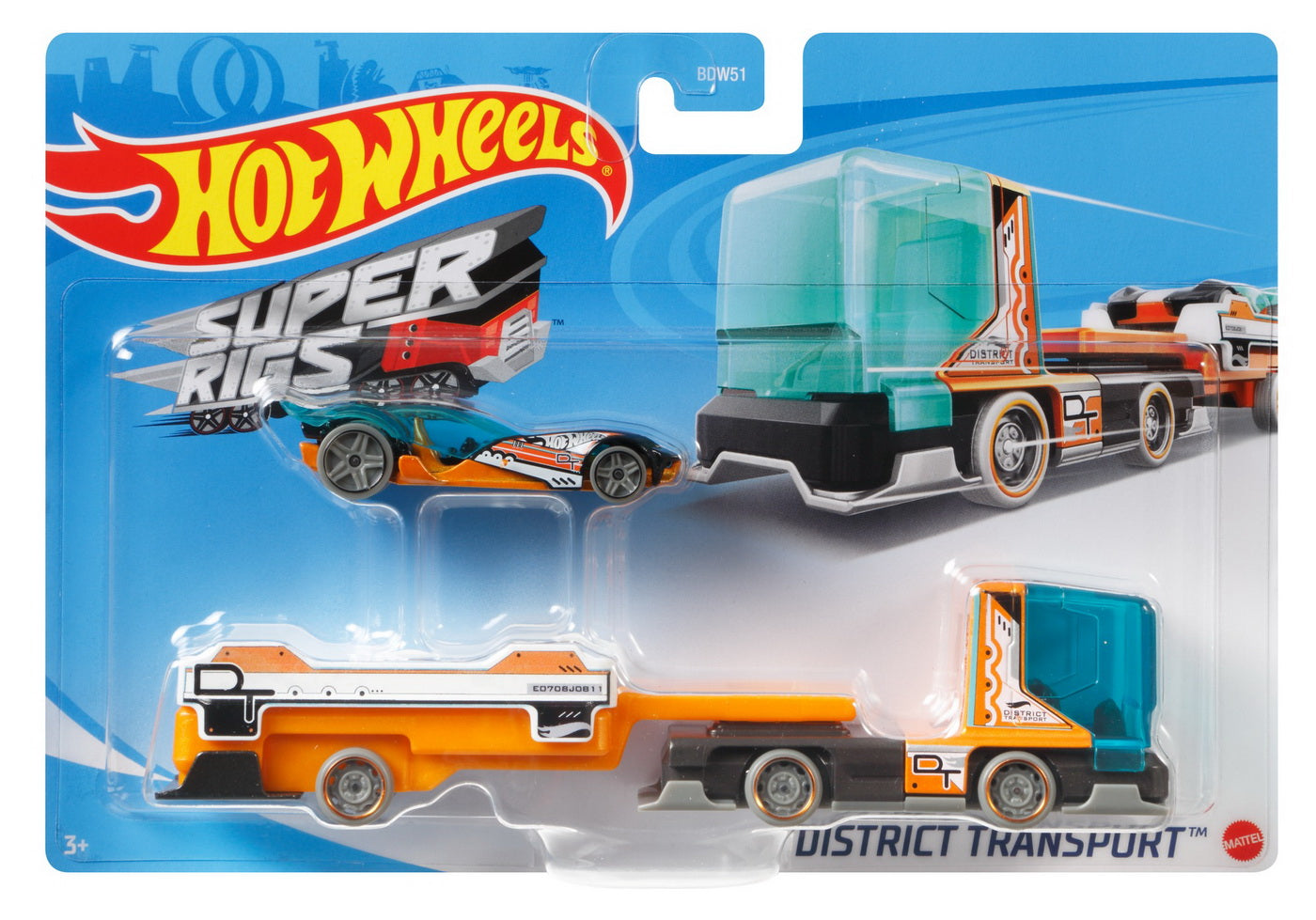 Set camion si masina sport hot wheels district transport