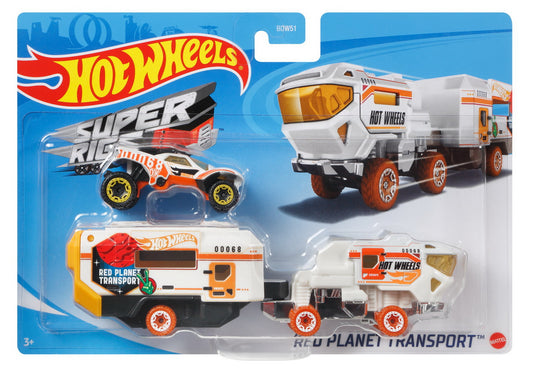 Set camion si masina sport hot wheels red planet transport