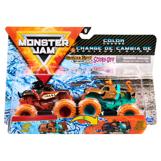 Monster jam set 2 masinute monster mutt rottweiler si scooby doo color change