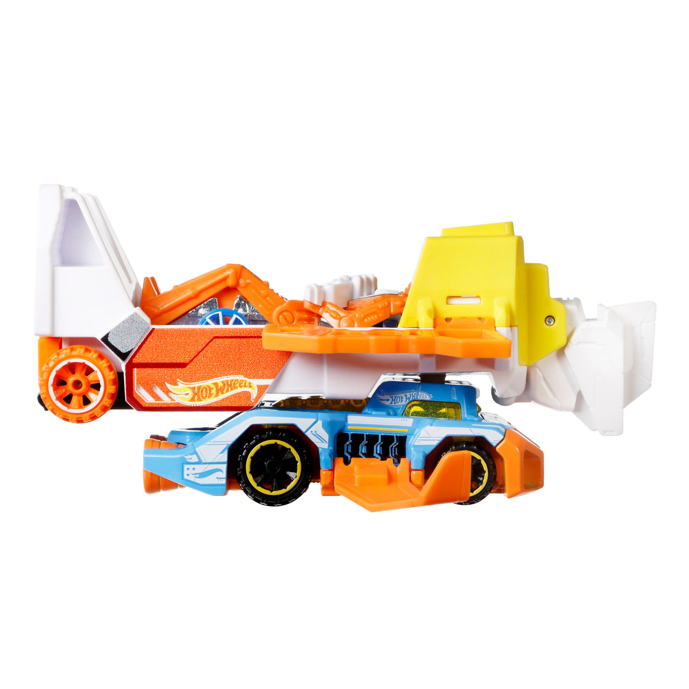 Set camion si masina sport hot wheels haul teration portocaliu