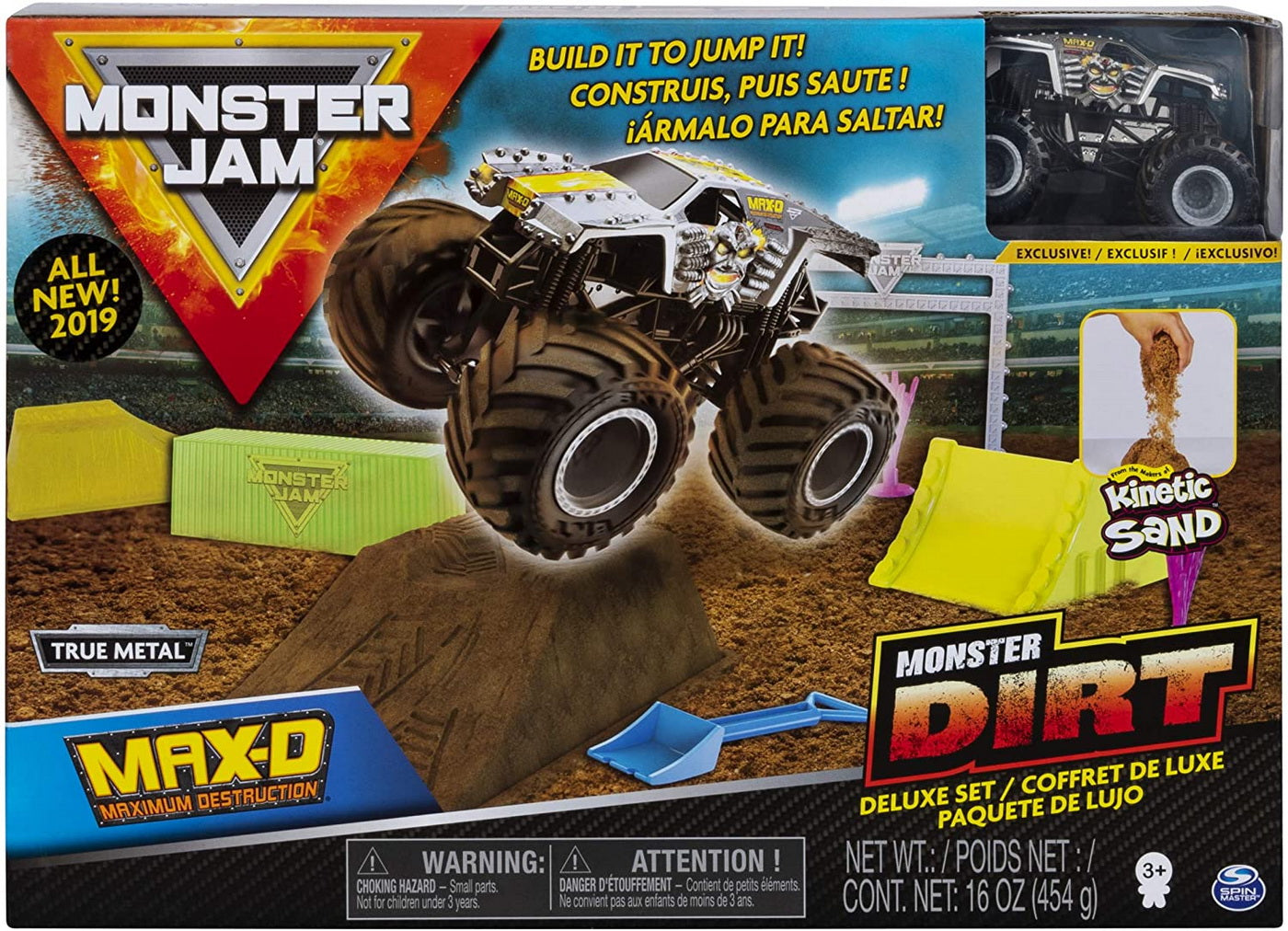 Monster jam set camioneta max-d cu nisip kinetic si accesorii maxfun