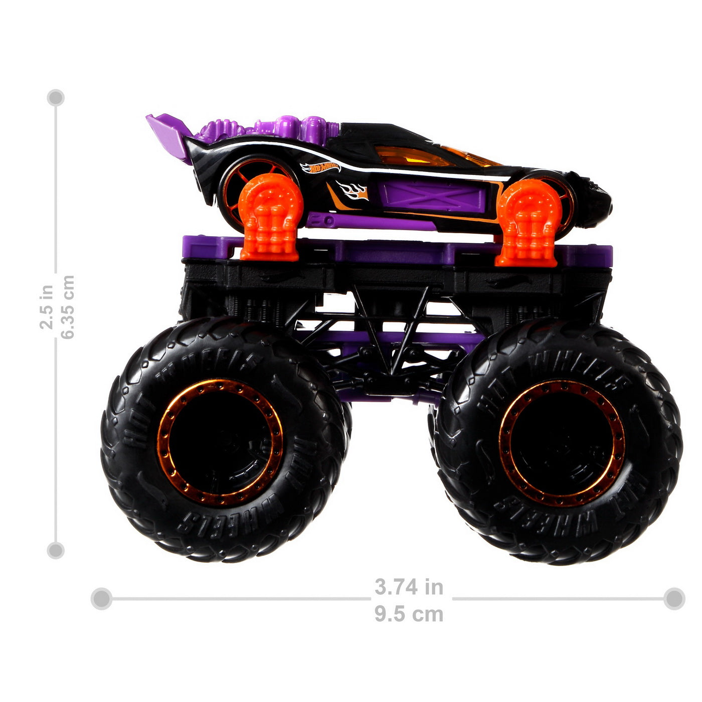 Hot wheels monster truck cu masinute mov si portocaliu