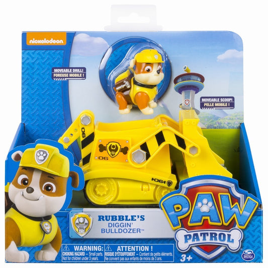 Figurina cu autovehicul paw patrol buldozerul lui rubble