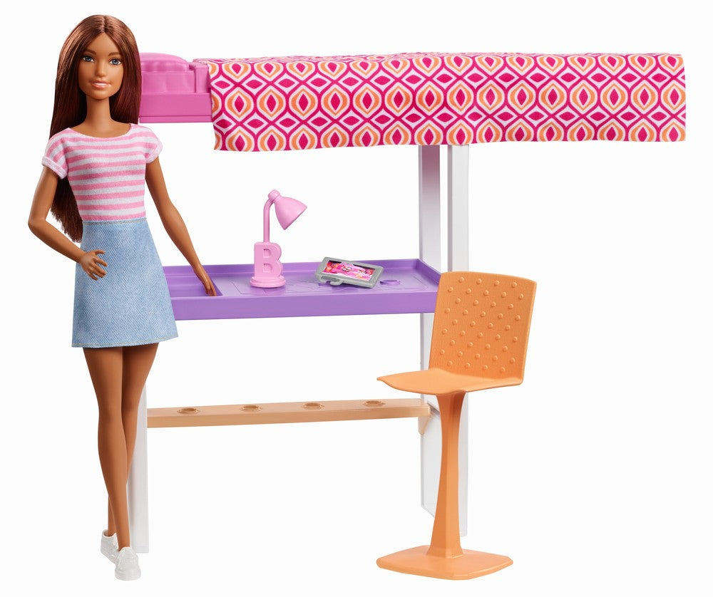 Barbie set dormitor cu papusa par saten