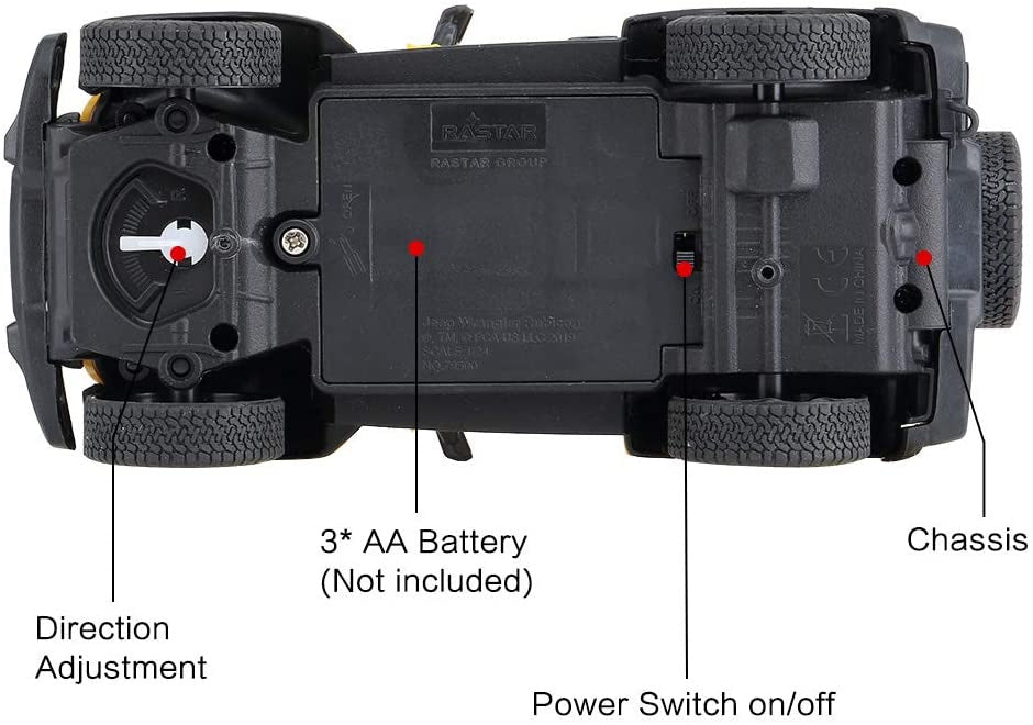 Masina cu telecomanda jeep wrangler rubicon galben cu scara 1 la 24