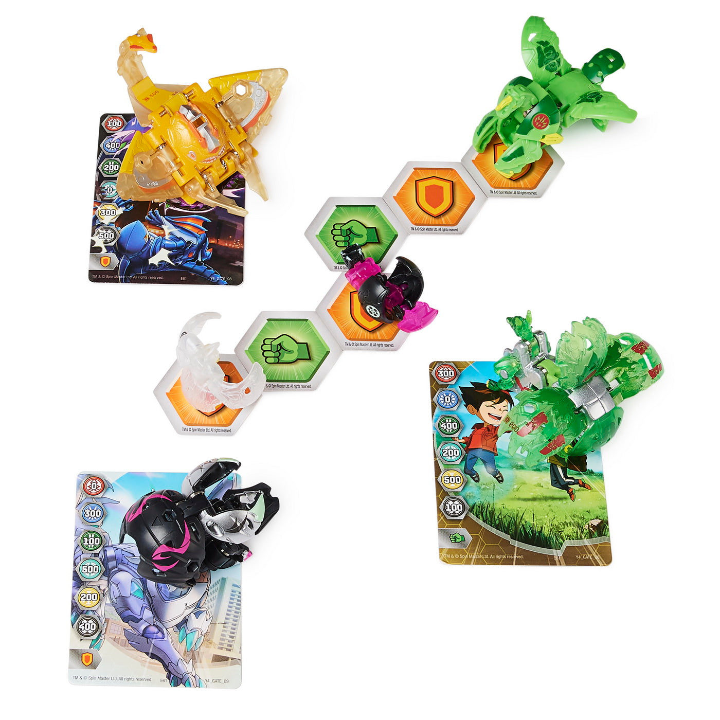 Bakugan s4 pachet starter 4 piese blitz fox, stingzer, colossus si pegatrix