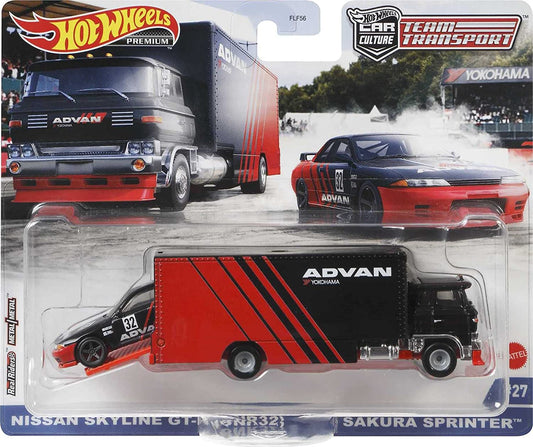 Hot wheels transportator sakura sprinter cu masinuta nissan skyline gt-r scara 1:64