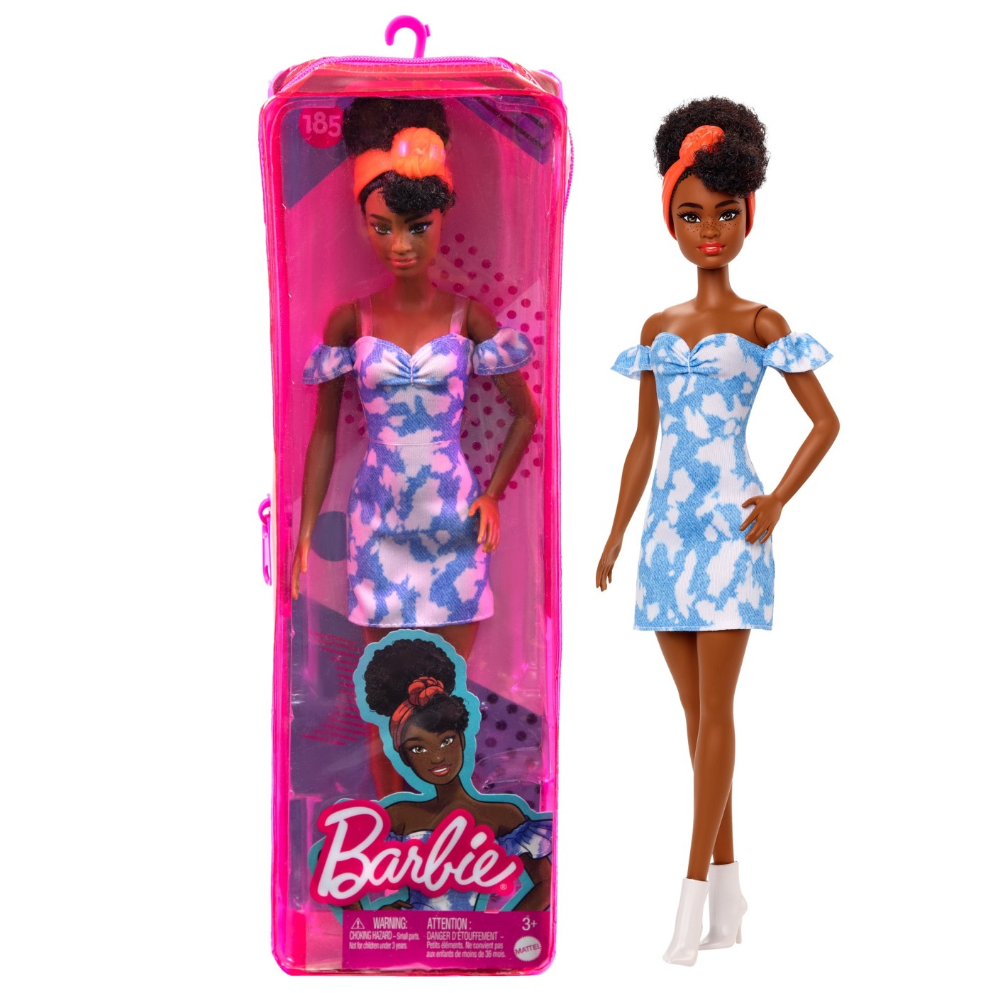 Papusa barbie fashionista bruneta cu rochita albastra