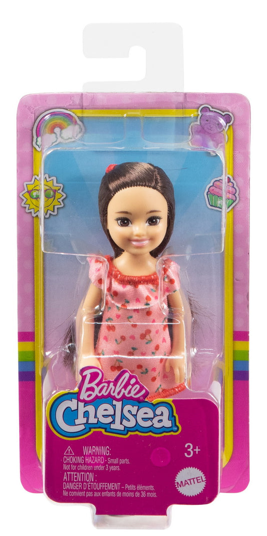 Barbie papusa chelsea satena cu rochita cu cirese