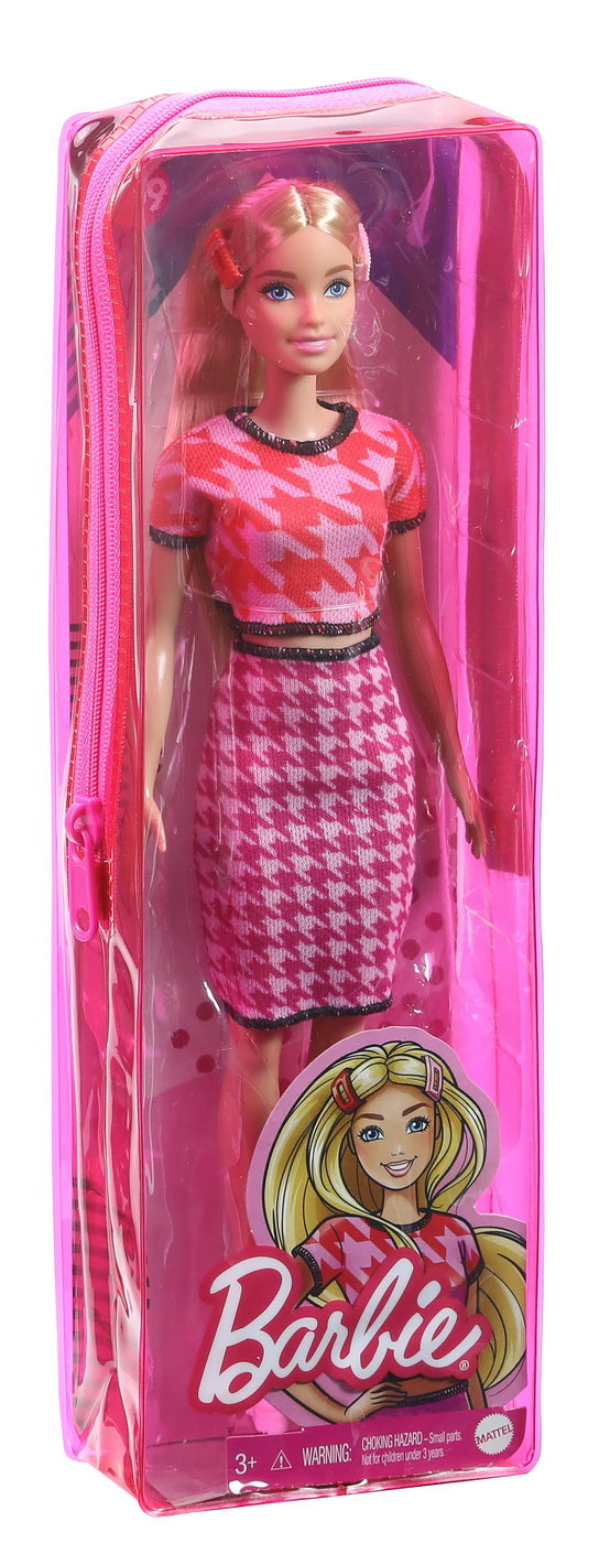 Papusa barbie fashionista blonda cu tinuta casual roz